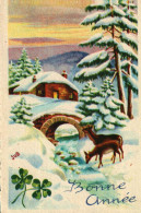 Petite Carte Mignonette  JUB      Bonne Année   Meilleurs Voeux  Biches, Petit Pont, Maison - Nouvel An