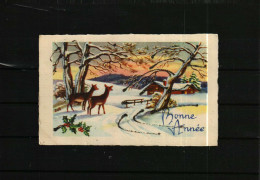 Petite Carte Mignonette  JUB      Bonne Année   Meilleurs Voeux  Biche, Maison, Houx - New Year