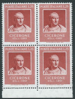 Italia 1957; Cicerone, Bimillenario Della Sua Morte. Quartina Di Bordo Inferiore. - 1946-60: Nieuw/plakker