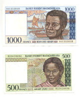 De La Reunion :   Lot De DEUX Billets Neufs De Madagascar De 500 Et 1000 Francs - Madagascar