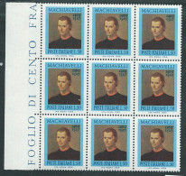 Italia 1969; Nicolò Machiavelli (1469-1527), Storico, Filosofo, Scrittore, Politico. Blocco Di 9 Valori, Bordo Sinistro. - Blocks & Kleinbögen