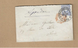 Los Vom 12.04 -  Briefumschlag Aus Straßburg Nach Paris 1876,Verschlußklappe Fehlt! - Lettres & Documents