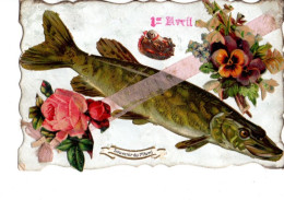Carte Ajoutis 1er Avril Poisson Pensées Roses Ruban    RV - 1° Aprile (pesce Di Aprile)