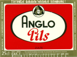 Oud Etiket Bier Anglo Pils Zulte - Brouwerij / Brasserie Alken Kronenbourg - Cerveza