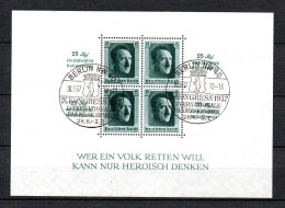 Germany 1937 Sheet Definitive Hitler Culture Stamps (Michel Block 9) Used - Blocks & Sheetlets