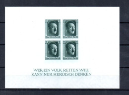 Germany 1937 Sheet Definitive Hitler Stamps (Michel Block 8) Nice MLH - Ungebraucht