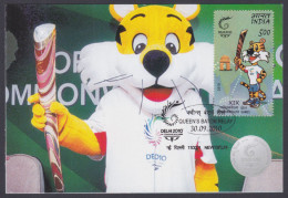 Inde India 2010 Maximum Max Card Commonwealth Games, Sport, Sports, Shera Mascot Tiger, Indiagate, Flag, India Gate - Storia Postale