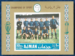 Ajman 1968 Football Soccer Calcio FC Inter IMPERF Block Mi 49 C Mazzola Domenghini Suarez Corso Facchetti With Cups MNH - Adschman