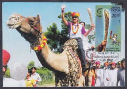 Inde India 2010 Maximum Max Card Commonwealth Games, Sport, Sports, Shera Mascot Tiger, Baton Relay, Camel - Covers & Documents
