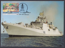 Inde India 2008 Maximum Max Card Military, Indian Navy, Ship, Warship, Boat, Naval, Militaria, Helicopter - Storia Postale