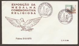 Portugal Cachet Commémoratif Expo Medaille Religieuse Sanctuaire Fatima 1975 Our Lady Of Fatima Sanctuary Event Postmark - Cristianesimo