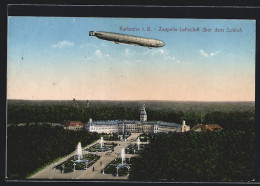 AK Karlsruhe I. B., Zeppelin-Luftschiff über Dem Schloss  - Dirigeables