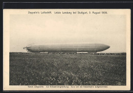 AK Stuttgart, Zeppelin`s Luftschiff Bei Der Letzten Landung 1908  - Aeronaves