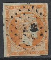 Grece N° 0013 Tête De Mercure Orange S Azuré 10 L Chiffre 10 Au Verso - Oblitérés