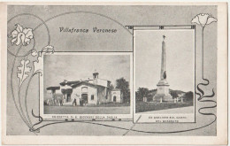 Cartolina Villafranca Di Verona (Italie) Due Vedute Chiesetta Er Obelisco   Decor Art Nouveau  Ed Giraldoni Tabacco RARA - Autres & Non Classés