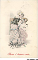 AS#BFP1-0700 - ILLUSTRATEUR - Bonne Et Heureuse Année - Jeune Fille Avec Un Cochon - Autres & Non Classés