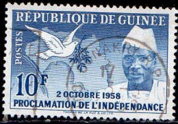 Guinée (Rep) Poste Obl Yv:   4 Mi:4 Président Sékou Touré & Colombe (TB Cachet Rond) - República De Guinea (1958-...)