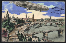 AK Dresden, Zeppelin Viktoria Louise über Dem Ort 1912  - Zeppeline