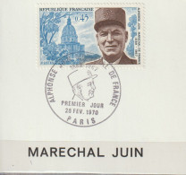FRANCE : N° 1630 Oblitéré Sur Fragment TàD 1er Jour : 28.2.1970 à Paris  (Maréchal Juin) - PRIX FIXE - - Used Stamps