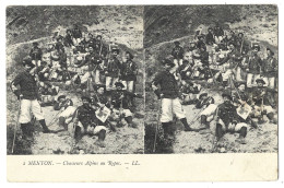 06  Menton - Carte Steroscopique - Chasseurs Alpins Au Repos - Menton