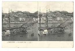 06  Menton - Carte Steroscopique -  La Vieille Ville - Bateau - Menton