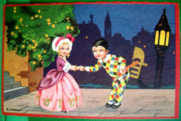 Cpa ILLUSTRATEUR . ENFANTS , FILLE & ARLEQUIN  1932  CHILDREN  GIRL BOY ROMANCE IN VENiCE OLD ITALIAN PC A/S R.SGRILLI - Scenes & Landscapes