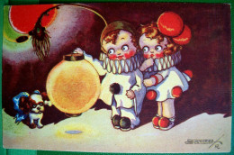 Cpa ILLUSTRATEUR . ENFANTS , PIERROT ET COLOMBINE . LANTERNE   1925 CHILDREN  GIRL BOY  OLD ITALIAN PC A/S R.SGRILLI - Scènes & Paysages