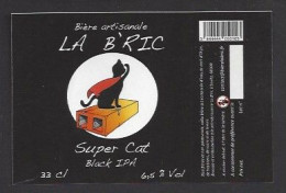 Etiquette De Bière Black IPA  -  Super Cat  -  Brasserie La B'ric  à  Soultz (68)  -  Thème Chat - Beer