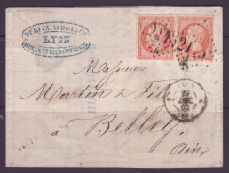 FRANCE 1853-1860 Napoleon III Pair (two Stamps) 40c Orange YT N°16 On The Cover Oblitération Gros Chiffres - 1853-1860 Napoleone III