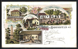 Lithographie Hadersfeld, Alois Aigner`s Gasthaus, Schule, Villa, Obelisk  - Sonstige & Ohne Zuordnung