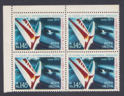 Inde India 1973 MNH Air India, Airlines, Airplane, Flight, Aeroplane, Aircraft, Block - Unused Stamps