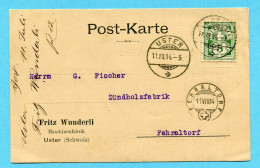 Postkarte Von Uster Nach Fehraltorf 1904 - Absender: Fritz Wunderli - Briefe U. Dokumente
