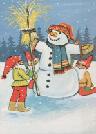 Bonne Année Noël BONHOMME DE NEIGE ENFANTS Vintage Carte Postale CPSM #PAZ693.A - Nouvel An