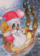 Bonne Année Noël LAPIN Vintage Carte Postale CPSM #PAV075.A - Neujahr