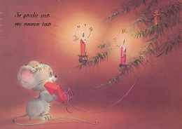 Neujahr Weihnachten KANINCHEN KERZE Vintage Ansichtskarte Postkarte CPSM #PAV011.A - Neujahr