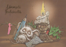 Bonne Année Noël LAPIN BOUGIE Vintage Carte Postale CPSM #PAV015.A - Neujahr