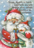 PÈRE NOËL Bonne Année Noël BONHOMME DE NEIGE Vintage Carte Postale CPSM #PAU389.A - Santa Claus