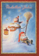 SANTA CLAUS Happy New Year Christmas GNOME SNOWMAN Vintage Postcard CPSM #PAU381.A - Santa Claus