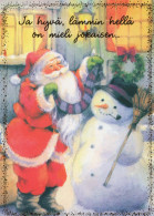 PAPÁ NOEL Feliz Año Navidad MUÑECO DE NIEVE Vintage Tarjeta Postal CPSM #PAU402.A - Santa Claus