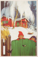 BABBO NATALE Buon Anno Natale GNOME Vintage Cartolina CPSM #PBL975.A - Santa Claus