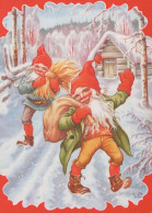 SANTA CLAUS Happy New Year Christmas GNOME Vintage Postcard CPSM #PBL908.A - Santa Claus