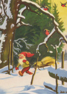 BABBO NATALE Buon Anno Natale GNOME Vintage Cartolina CPSM #PBL620.A - Santa Claus