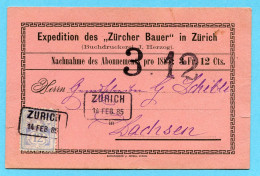 Nachnahme Von Zürich Nach Dachsen 1885 - Briefe U. Dokumente