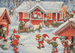PAPÁ NOEL Feliz Año Navidad GNOMO Vintage Tarjeta Postal CPSM #PBA662.A - Kerstman