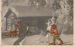SANTA CLAUS Happy New Year Christmas GNOME Vintage Postcard CPA #PKE021.A - Kerstman