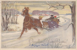 Bonne Année Noël CHEVAL Vintage Carte Postale CPSMPF #PKD633.A - Nieuwjaar