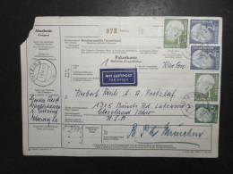 Bund Mi. 195+andere195 Packetkarte Als 10-er Block (Viererbl.+2 Paare Ok=160.-€lose) Tutzing 5.9.1958-USA Gefaltet Usw. - Covers & Documents