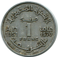 1 FRANC 1951 MOROCCO Islamic Coin #AH699.3.U.A - Marruecos
