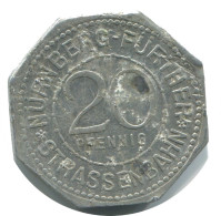 20 PFENNIG 1920 NÜRNBERG FÜRTHER STRASSENBAHN NASSAUER HAUS NOTGELD #AD676.9.U.A - Altri & Non Classificati