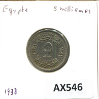 5 MILLIEMES 1938 EGYPTE EGYPT Islamique Pièce #AX546.F.A - Egypt